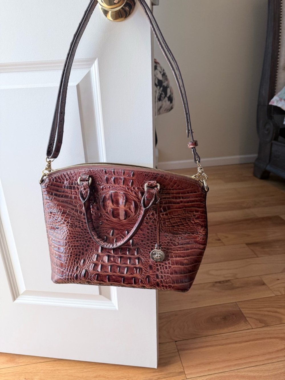 Brahmin Chestnut Croc-Embossed Satchel with Gold Hardware - Picture 3 of 7
